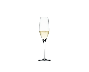 SPIEGELAU Authentis Champagne Flute filled with a drink on a white background