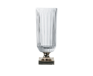 NACHTMANN Minerva Footed Vase - platinum, 40cm | 15.9in filled with a drink on a white background