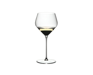 RIEDEL Veloce Chardonnay filled with a drink on a white background