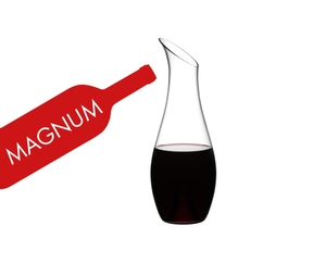 RIEDEL O Magnum Decanter filled with a drink on a white background