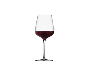 SPIEGELAU Willsberger Anniversary Bordeaux Glass filled with a drink on a white background