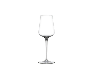 SPIEGELAU Hybrid White Wine Glass filled with a drink on a white background