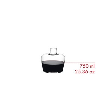 RIEDEL Margaux Decanter filled with a drink on a white background