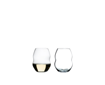 RIEDEL Swirl White Wine filled with a drink on a white background