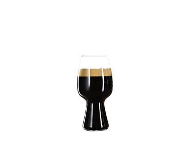 SPIEGELAU Craft Beer Glasses Stout filled with a drink on a white background