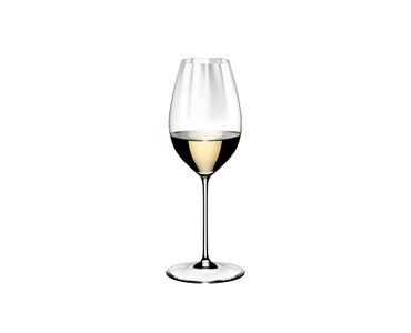RIEDEL Performance Sauvignon Blanc filled with a drink on a white background