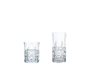 SPIEGELAU Elegance Tumbler & Long Drink Set filled with a drink on a white background