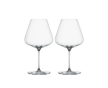 SPIEGELAU Definition Burgundy Glass filled with a drink on a white background