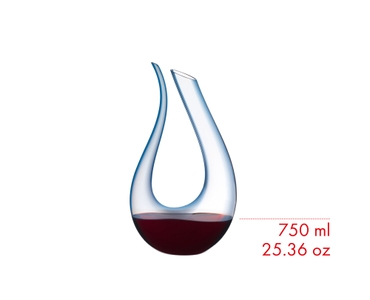 RIEDEL Amadeo Decanter - blue filled with a drink on a white background