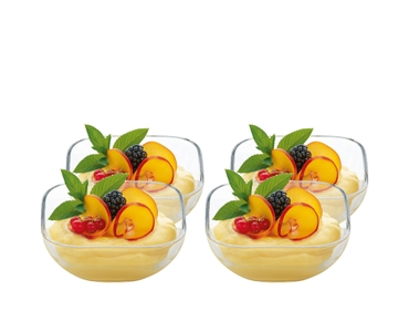 SPIEGELAU Capri Bowl - square 13cm | 5.118in filled with a drink on a white background