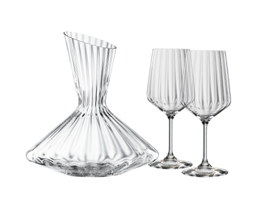 SPIEGELAU Lifestyle Decanter Set filled with a drink on a white background