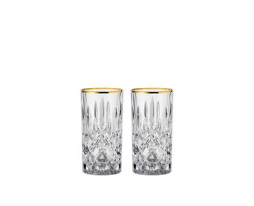 NACHTMANN Noblesse Gold Long Drink Glass filled with a drink on a white background