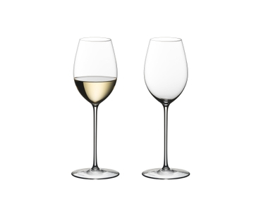 RIEDEL Superleggero Loire filled with a drink on a white background