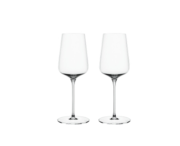 SPIEGELAU Definition White Wine Glass filled with a drink on a white background