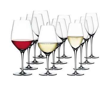 SPIEGELAU Authentis Glass Set filled with a drink on a white background
