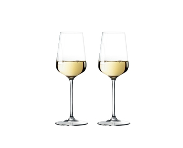 SPIEGELAU Capri White Wine Glass filled with a drink on a white background