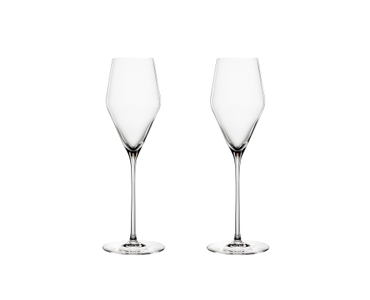 SPIEGELAU Definition Champagne Glass filled with a drink on a white background