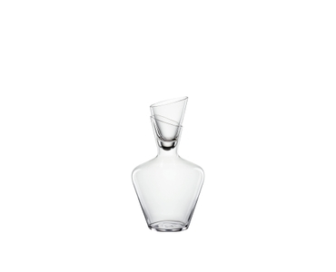 SPIEGELAU Definition Wine Carafe with stopper filled with a drink on a white background