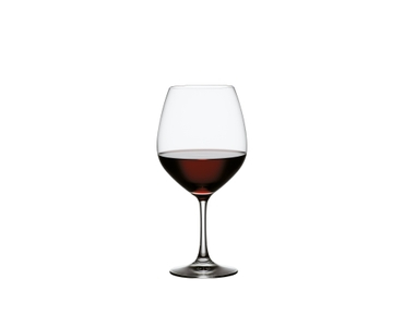 SPIEGELAU Vino Grande Burgundy filled with a drink on a white background