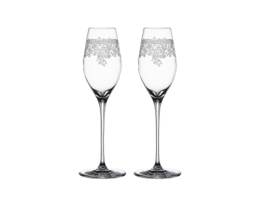 SPIEGELAU Arabesque Champagne Glass filled with a drink on a white background
