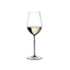 A RIEDEL Fatto A Mano Riesling/Zinfandel glass in violet filled with white wine on a transparent background. 