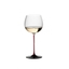 RIEDEL Black Series Collector's Edition Montrachet filled with a drink on a white background