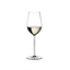 A RIEDEL Fatto A Mano Riesling/Zinfandel glass in white filled with white wine on a transparent background. 