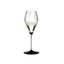 RIEDEL Fatto A Mano Performance Champagne Glass - black base filled with a drink on a white background