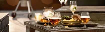 Beer glasses in outdoor setting