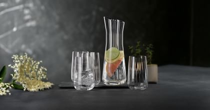 SPIEGELAU Lifestyle Long Drink Glasses and decanter in a spring context