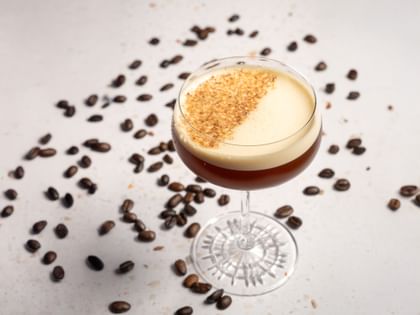 A nutmug espresso Martini served in a SPIEGELAU Perfect Serve Collection Coupette Glass