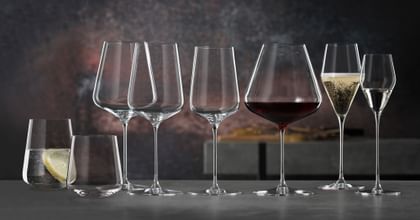 various wine glasses on a table