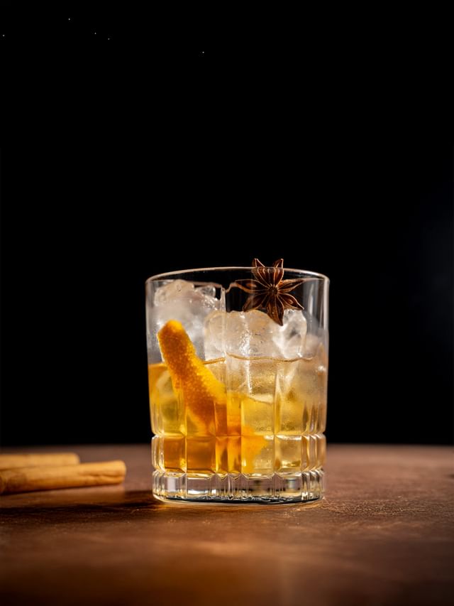 A cinnamon Old Fashioned served in a Perfect Serve Double Old Fashioned glass tumbler